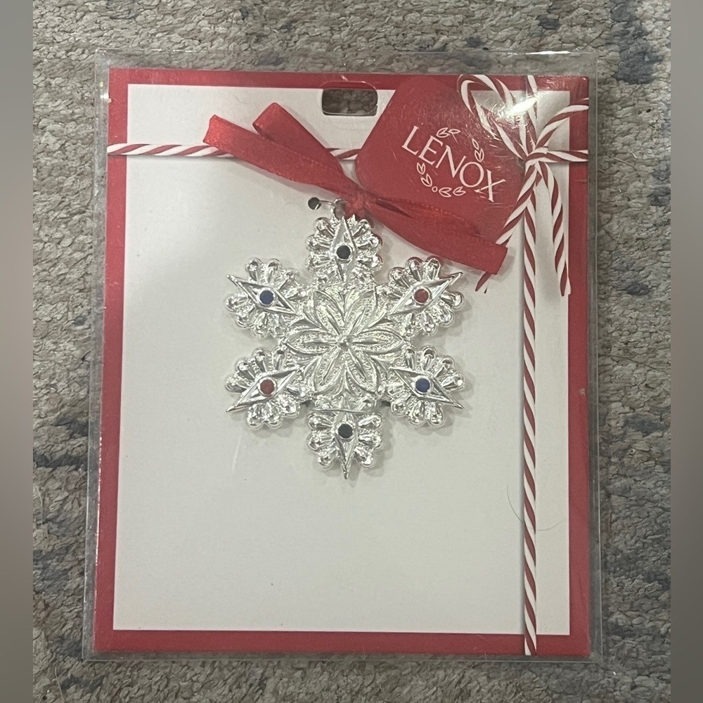 FINAL PRICE Lenox Silver Snowflake Ornament with Red and Blue Accents